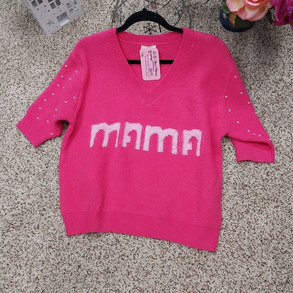 3614 Size Large Bi Bi Pink Mama Sweater with Pearl Sleeves. NWT